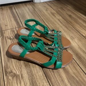 Emerald Green Women's Sandals with Braided Straps